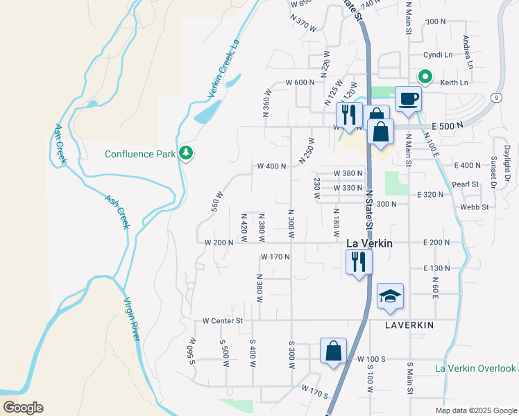 map of restaurants, bars, coffee shops, grocery stores, and more near 384 Pear Lane in La Verkin
