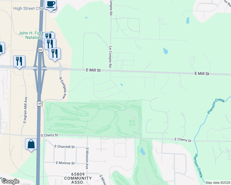 map of restaurants, bars, coffee shops, grocery stores, and more near 3972 East Woodhue Lane in Springfield