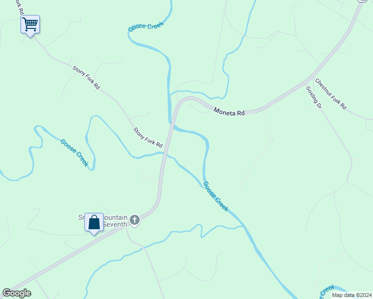 map of restaurants, bars, coffee shops, grocery stores, and more near 4199 Stony Fork Road in Moneta