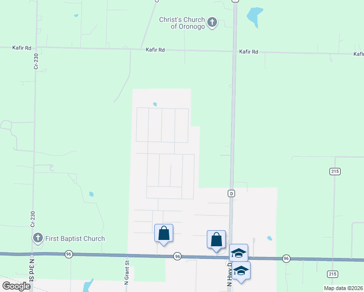 map of restaurants, bars, coffee shops, grocery stores, and more near 10549 County Road 220 in Oronogo