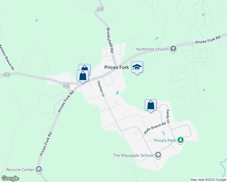 map of restaurants, bars, coffee shops, grocery stores, and more near 4237 Prices Fork Road in Blacksburg