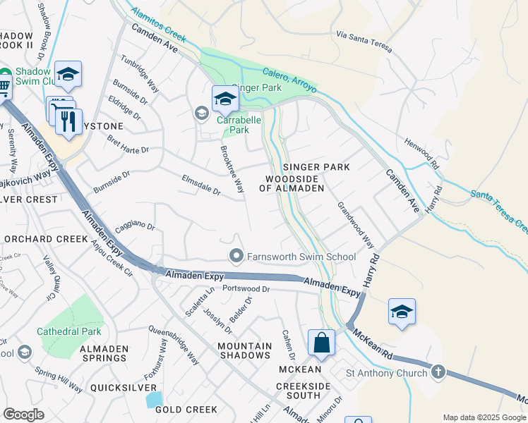 map of restaurants, bars, coffee shops, grocery stores, and more near 815 Grovewood Court in San Jose