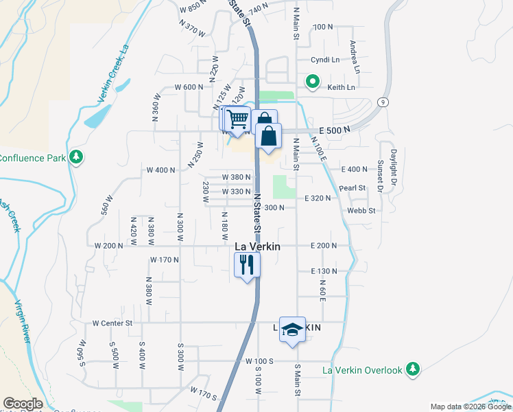 map of restaurants, bars, coffee shops, grocery stores, and more near 101 Oral Lane in La Verkin