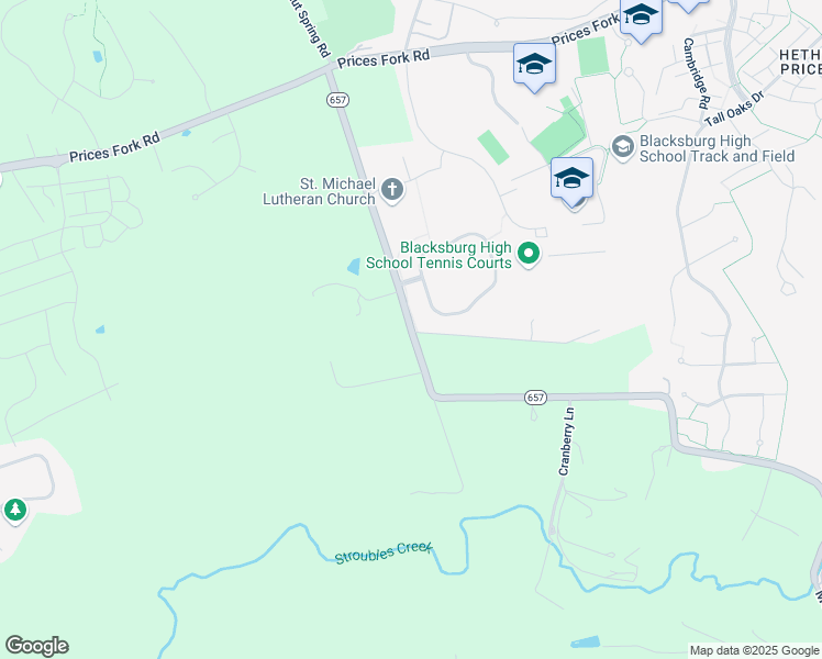 map of restaurants, bars, coffee shops, grocery stores, and more near 2194 Merrimac Road in Blacksburg