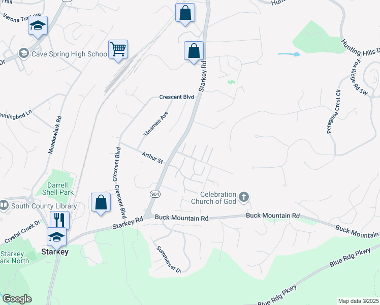 map of restaurants, bars, coffee shops, grocery stores, and more near 5504 Capulet Court in Cave Spring