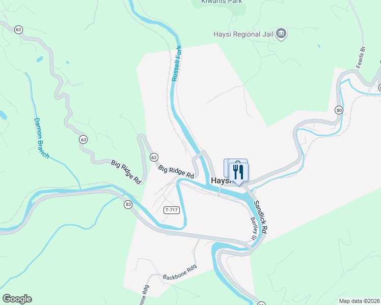 map of restaurants, bars, coffee shops, grocery stores, and more near 9709 Big Ridge Road in Haysi