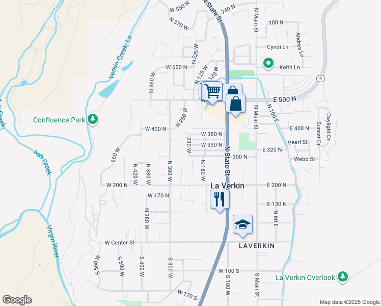 map of restaurants, bars, coffee shops, grocery stores, and more near 230 West 300 North in La Verkin