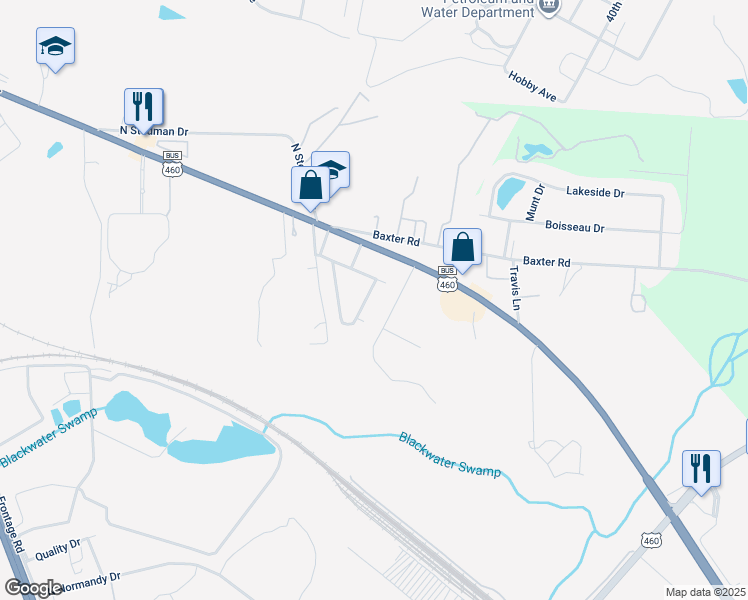 map of restaurants, bars, coffee shops, grocery stores, and more near 1143 East Normandale Avenue in Petersburg