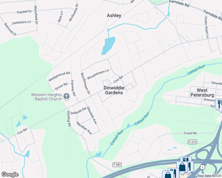 map of restaurants, bars, coffee shops, grocery stores, and more near 24800 Cox Road in Petersburg