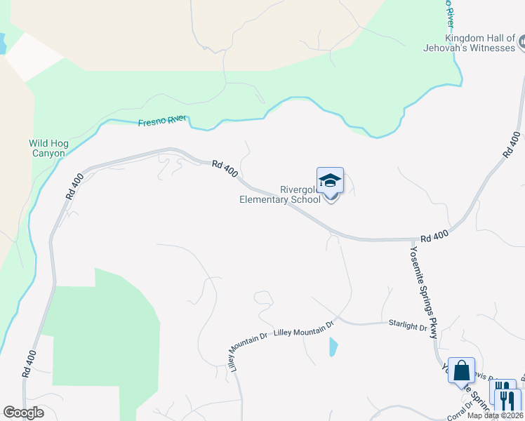 map of restaurants, bars, coffee shops, grocery stores, and more near 31749 Road 400 in Coarsegold