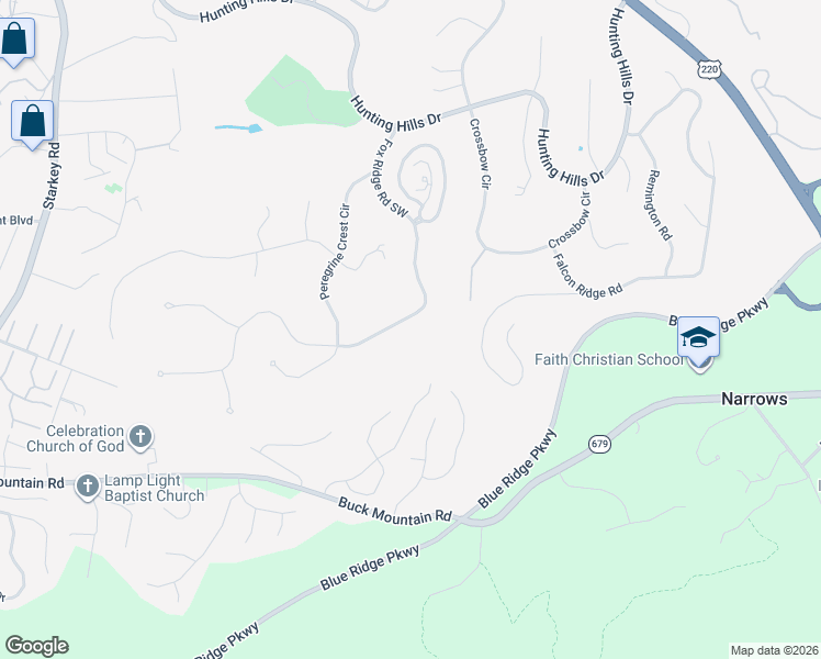 map of restaurants, bars, coffee shops, grocery stores, and more near 5008 Fox Ridge Rd in Roanoke