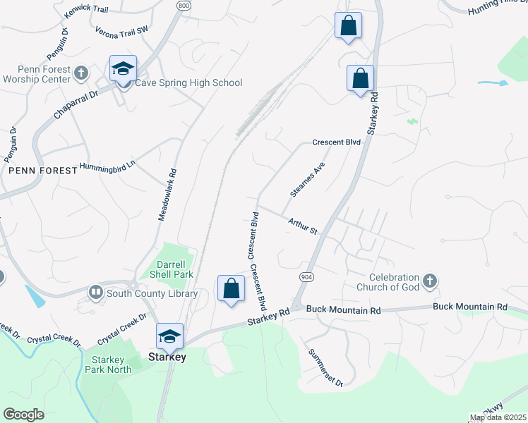 map of restaurants, bars, coffee shops, grocery stores, and more near 5606 Crescent Boulevard in Cave Spring