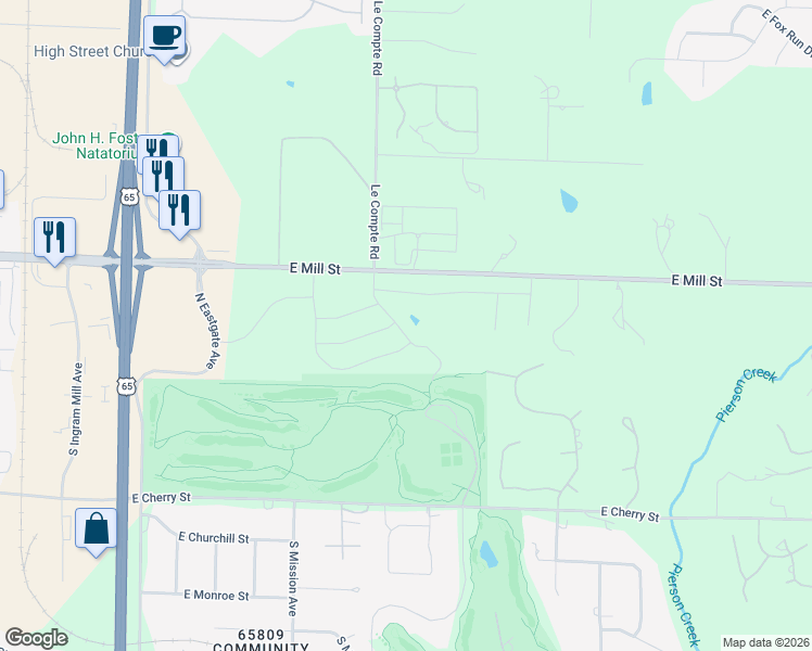 map of restaurants, bars, coffee shops, grocery stores, and more near 3972 East Woodhue Street in Springfield