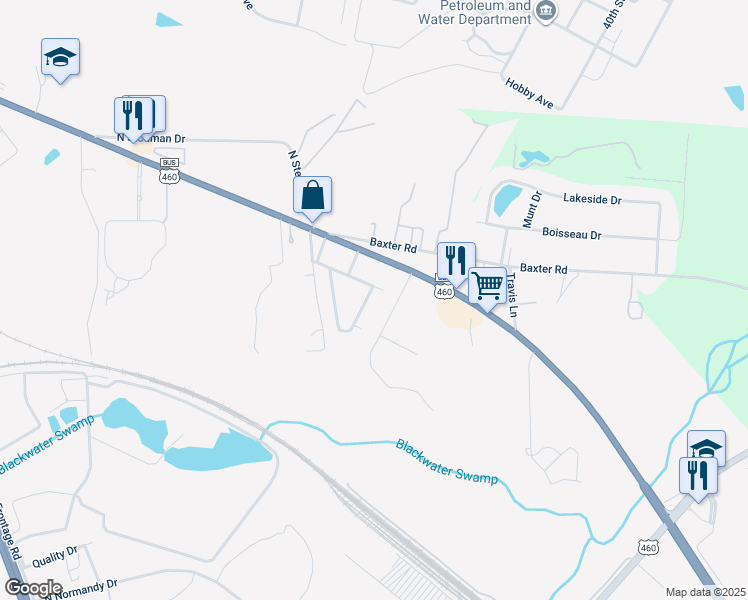 map of restaurants, bars, coffee shops, grocery stores, and more near 1151 East Normandale Avenue in Petersburg