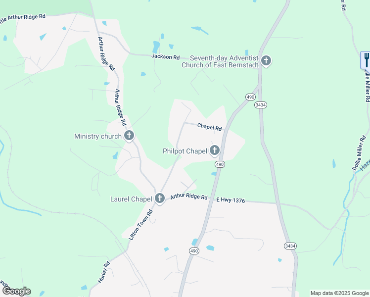 map of restaurants, bars, coffee shops, grocery stores, and more near 364 Chapel Road in East Bernstadt