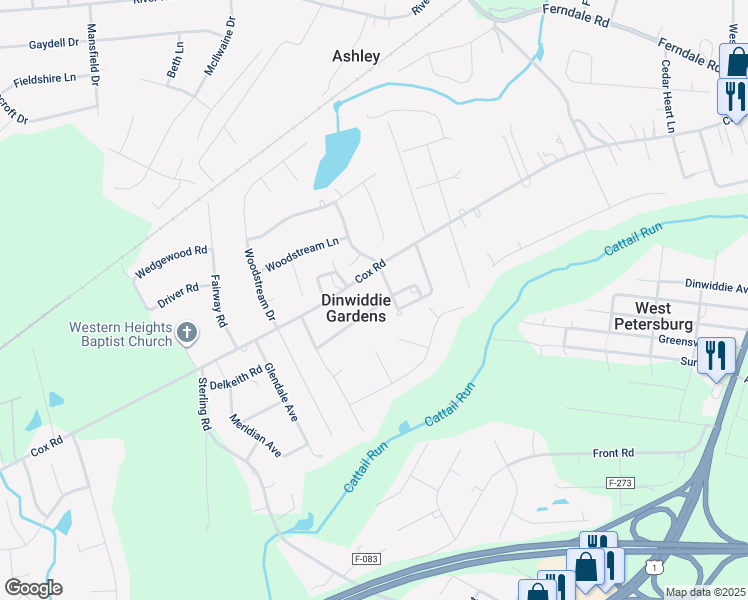 map of restaurants, bars, coffee shops, grocery stores, and more near 24866 Mount Pleasant Street in Petersburg