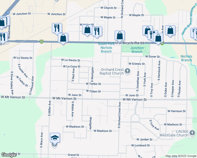 map of restaurants, bars, coffee shops, grocery stores, and more near 4230 West Colby Street in Springfield