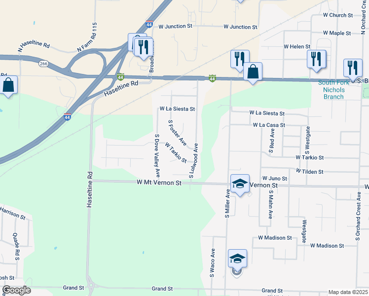 map of restaurants, bars, coffee shops, grocery stores, and more near 349 South Foster Avenue in Springfield