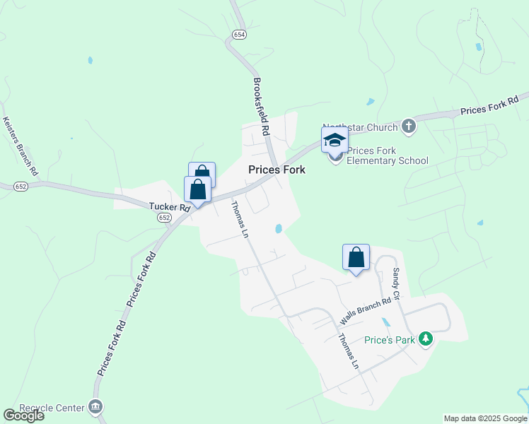 map of restaurants, bars, coffee shops, grocery stores, and more near 4237 Prices Fork Road in Blacksburg