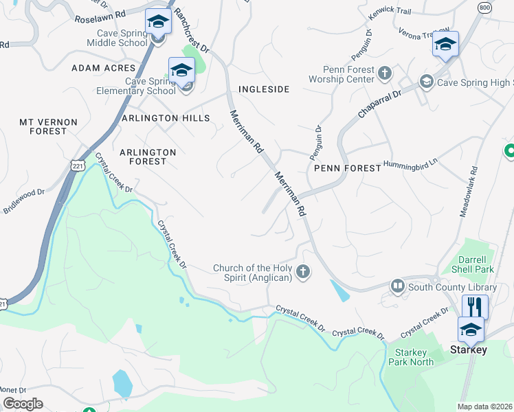map of restaurants, bars, coffee shops, grocery stores, and more near 5842-5846 Penn Forest Place in Cave Spring