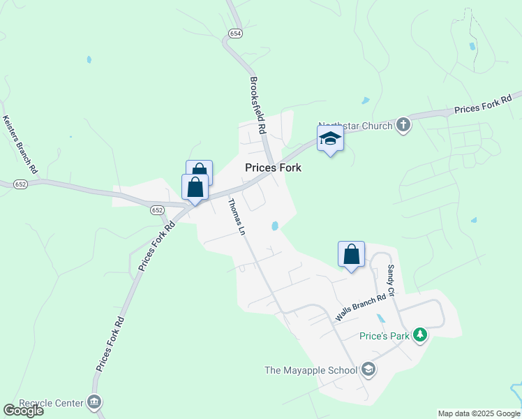 map of restaurants, bars, coffee shops, grocery stores, and more near 4237 Prices Fork Road in Blacksburg