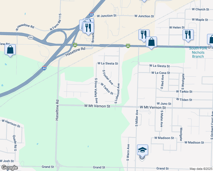 map of restaurants, bars, coffee shops, grocery stores, and more near 349 South Foster Avenue in Springfield