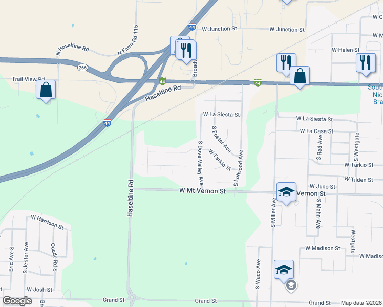 map of restaurants, bars, coffee shops, grocery stores, and more near 4904 West Tarkio Street in Springfield
