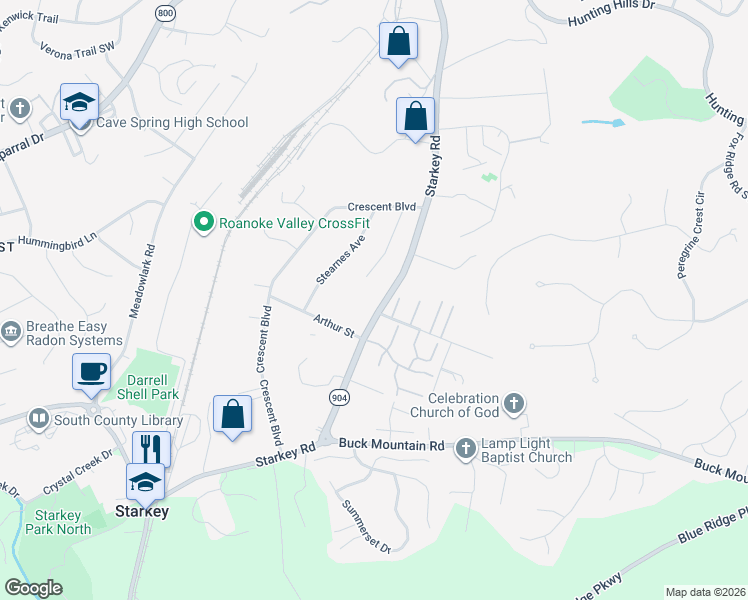 map of restaurants, bars, coffee shops, grocery stores, and more near 5455 State Route 604 in Cave Spring