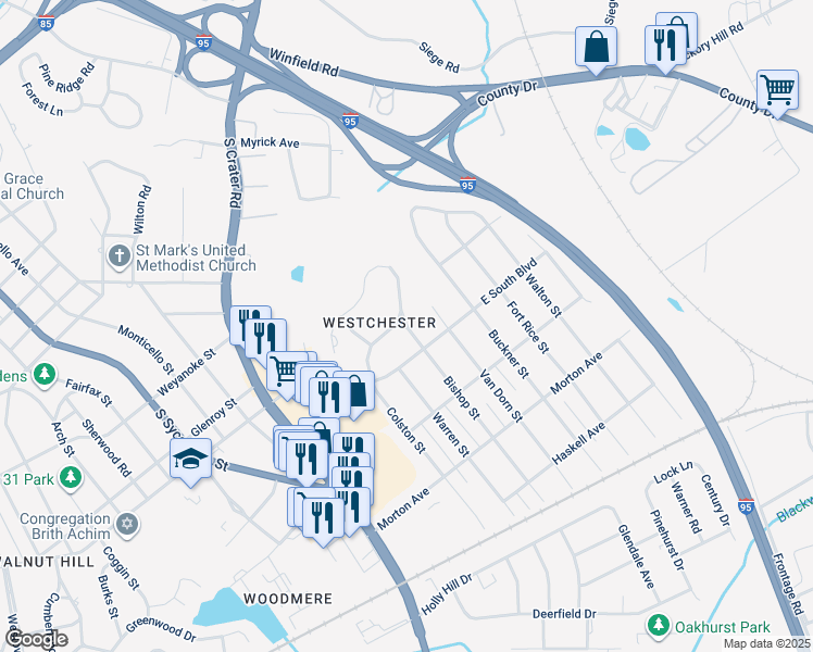 map of restaurants, bars, coffee shops, grocery stores, and more near 1934 Bishop Street in Petersburg