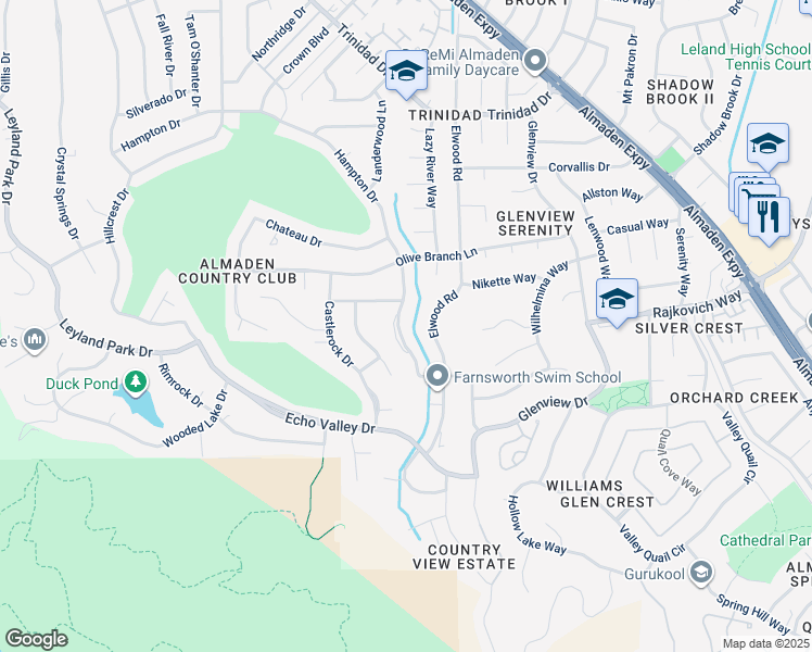 map of restaurants, bars, coffee shops, grocery stores, and more near 6840 Hampton Drive in San Jose