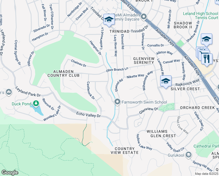 map of restaurants, bars, coffee shops, grocery stores, and more near 6840 Hampton Drive in San Jose