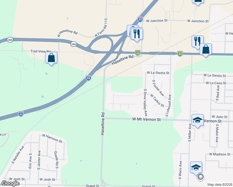 map of restaurants, bars, coffee shops, grocery stores, and more near 5016 West Tarkio Street in Springfield