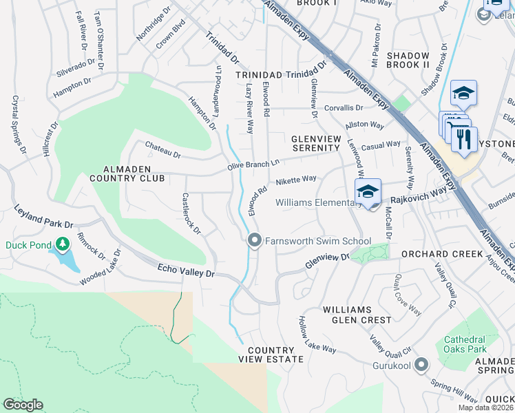map of restaurants, bars, coffee shops, grocery stores, and more near 6852 Elwood Road in San Jose