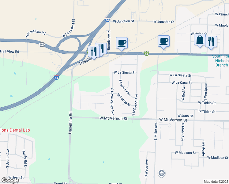 map of restaurants, bars, coffee shops, grocery stores, and more near 4822 W Tarkio St in Springfield
