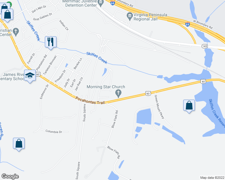 map of restaurants, bars, coffee shops, grocery stores, and more near 1626 Angel Court in Williamsburg