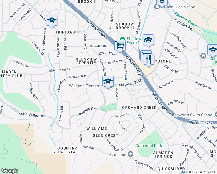 map of restaurants, bars, coffee shops, grocery stores, and more near 1150 Rajkovich Way in San Jose