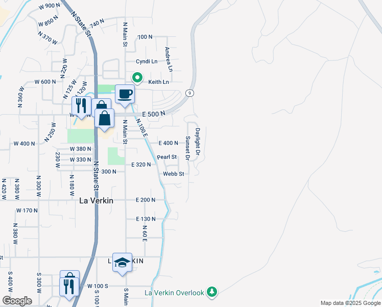 map of restaurants, bars, coffee shops, grocery stores, and more near 366 North 200 East in La Verkin