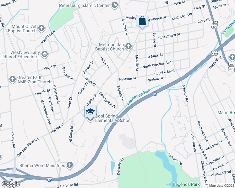 map of restaurants, bars, coffee shops, grocery stores, and more near 940 Weaver Avenue in Petersburg