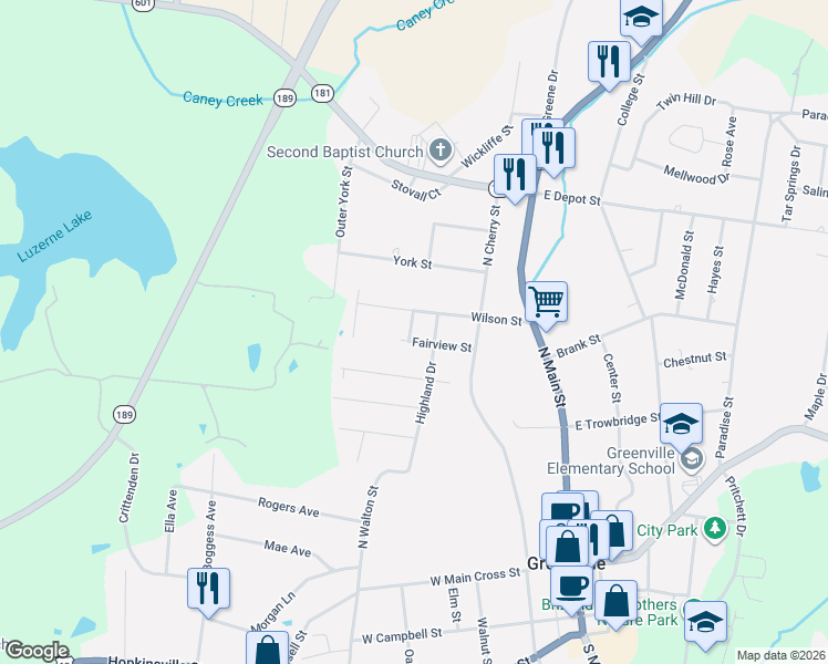 map of restaurants, bars, coffee shops, grocery stores, and more near 222 Wilson Street in Greenville