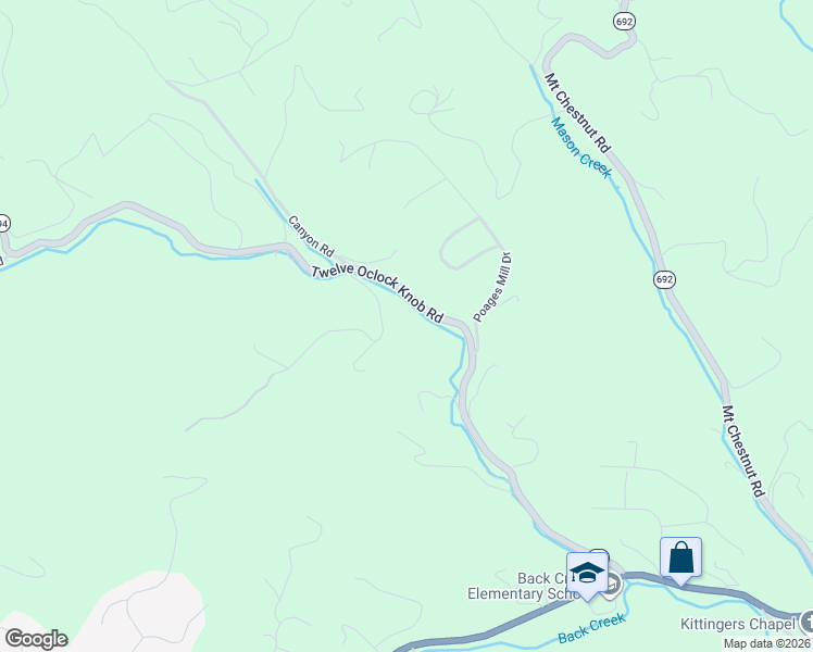 map of restaurants, bars, coffee shops, grocery stores, and more near 5701-5785 12 Oclock Knob Road in Roanoke