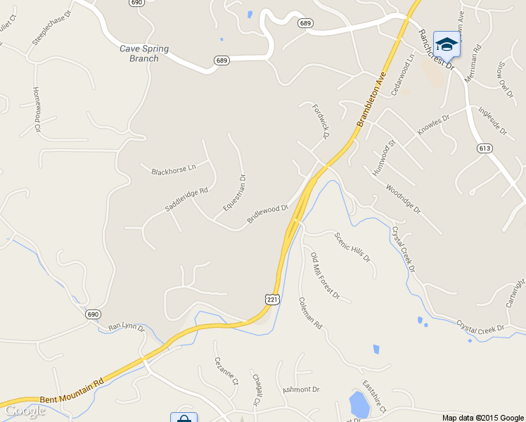 map of restaurants, bars, coffee shops, grocery stores, and more near Bridlewood Drive in Cave Spring