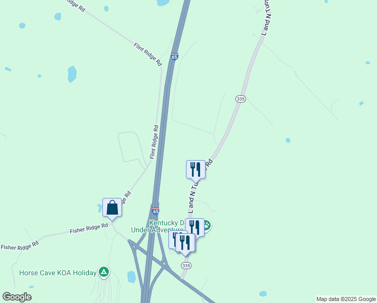 map of restaurants, bars, coffee shops, grocery stores, and more near Interstate 65 in Horse Cave