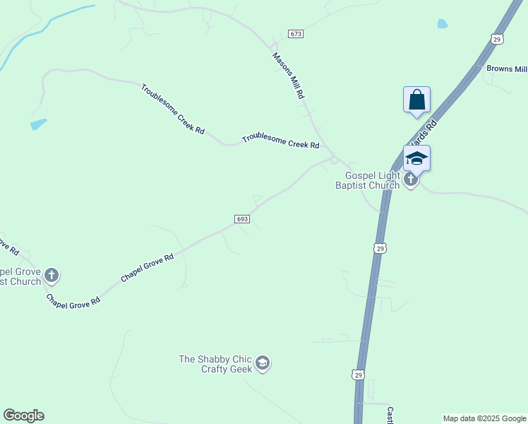 map of restaurants, bars, coffee shops, grocery stores, and more near 1929 Chapel Grove Road in Evington