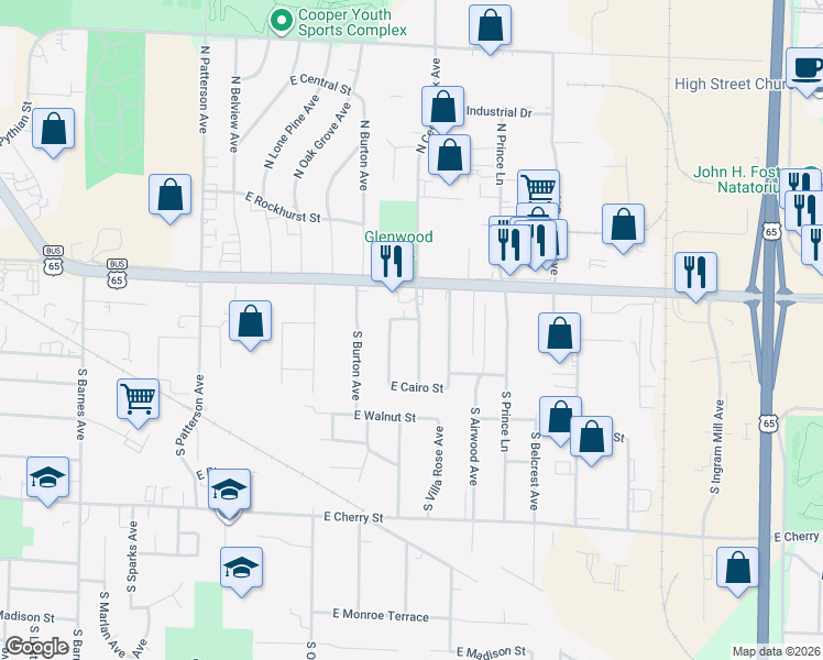 map of restaurants, bars, coffee shops, grocery stores, and more near 2757 East McDaniel Street in Springfield