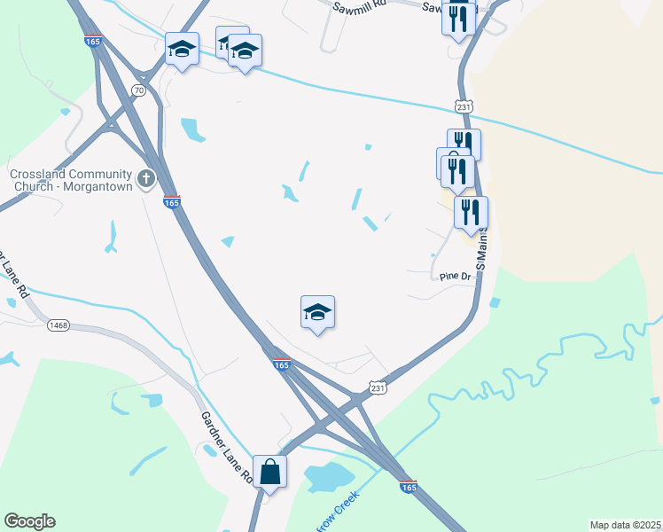 map of restaurants, bars, coffee shops, grocery stores, and more near in Morgantown