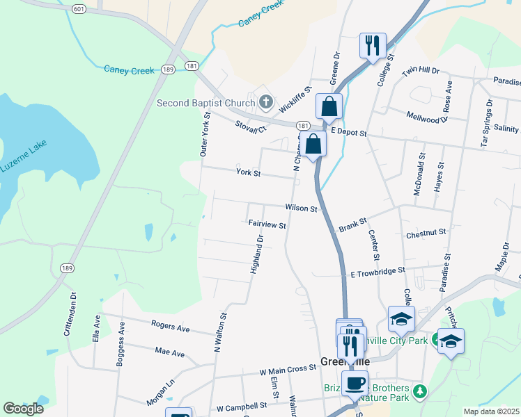 map of restaurants, bars, coffee shops, grocery stores, and more near 222 Wilson Street in Greenville