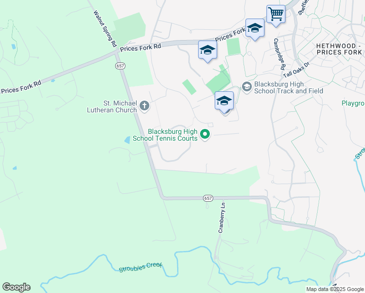 map of restaurants, bars, coffee shops, grocery stores, and more near 2194-2420 Merrimac Road in Blacksburg