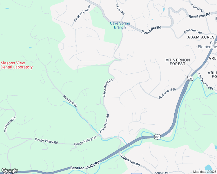 map of restaurants, bars, coffee shops, grocery stores, and more near 5540 S Roselawn Rd in Cave Spring