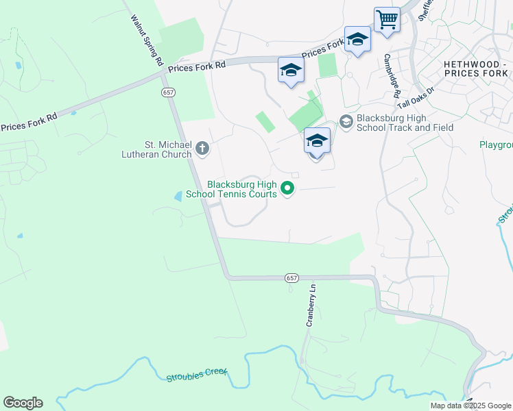 map of restaurants, bars, coffee shops, grocery stores, and more near 2194-2420 Merrimac Road in Blacksburg