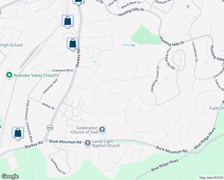 map of restaurants, bars, coffee shops, grocery stores, and more near 5338 Silver Fox Rd in Roanoke